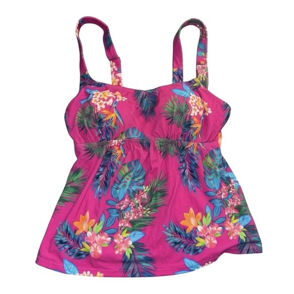 Kim Gravel x Swimsuits For All Other - Kim Gravel x Swimsuits For All Pink Tropical Floral Tankini Top Sz 14 Colorful